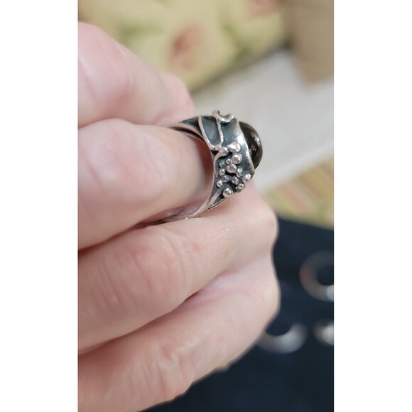 Artisan crafted Amber gemstone cabochon Ring  Sterling Silver 925 Vintage 7.75-8 - Picture 12 of 14